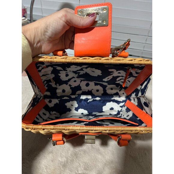 Kate Spade New York Wicker & Leather Orange Satchel With Adjustable Strap - Picture 7 of 13